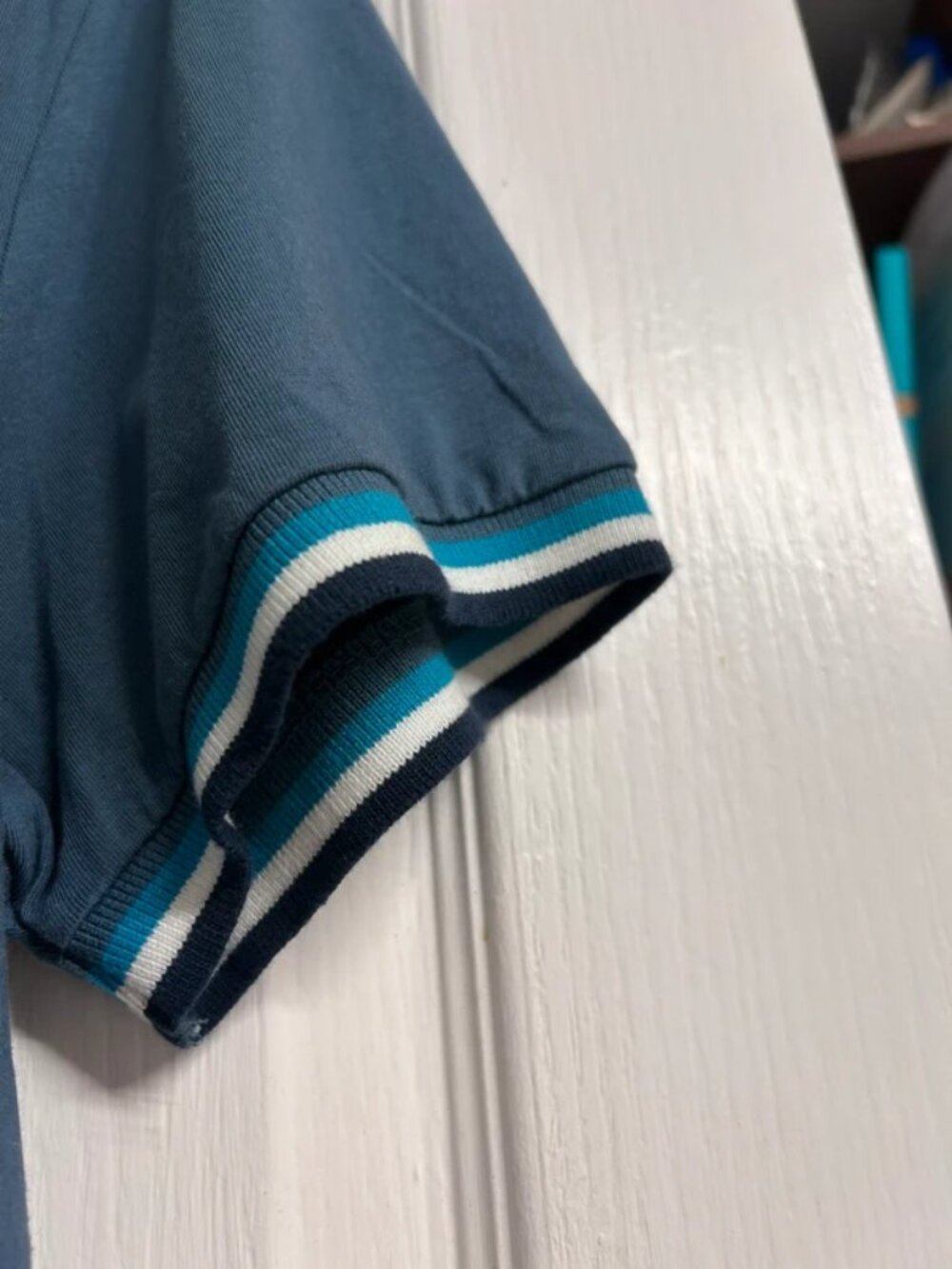 Threadbare Mens L Teal Striped Collar Short Sleeve Polo Shirt NWT - Picture 4 of 5